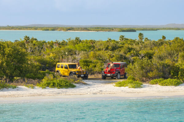 Jeeps parked at West Harbour Bluff in Turks and Caicos.