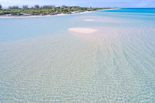 Sand bars and the beach at the Parrot Cay Resort in the Turks and Caicos