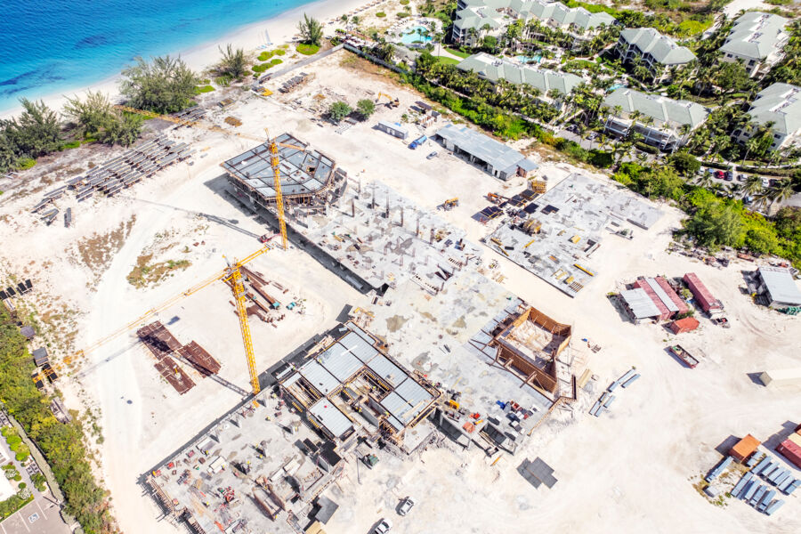 Aerial view of the St. Regis construction site in the Turks and Caicos